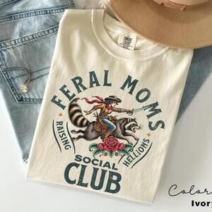 Feral Moms Social Club Shirt, S Graphic Tee, Funny Racoon